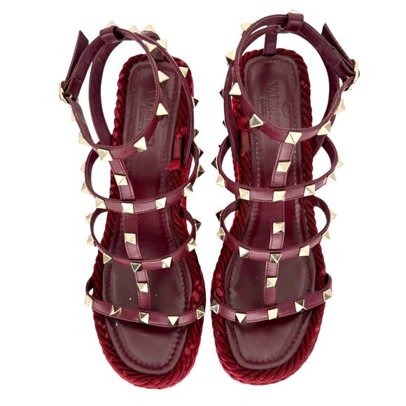 VALENTINO GARAVANI Torchon Rockstud Wedge Sandal EU 39 US 9 Red Pink Platform - Picture 6 of 11